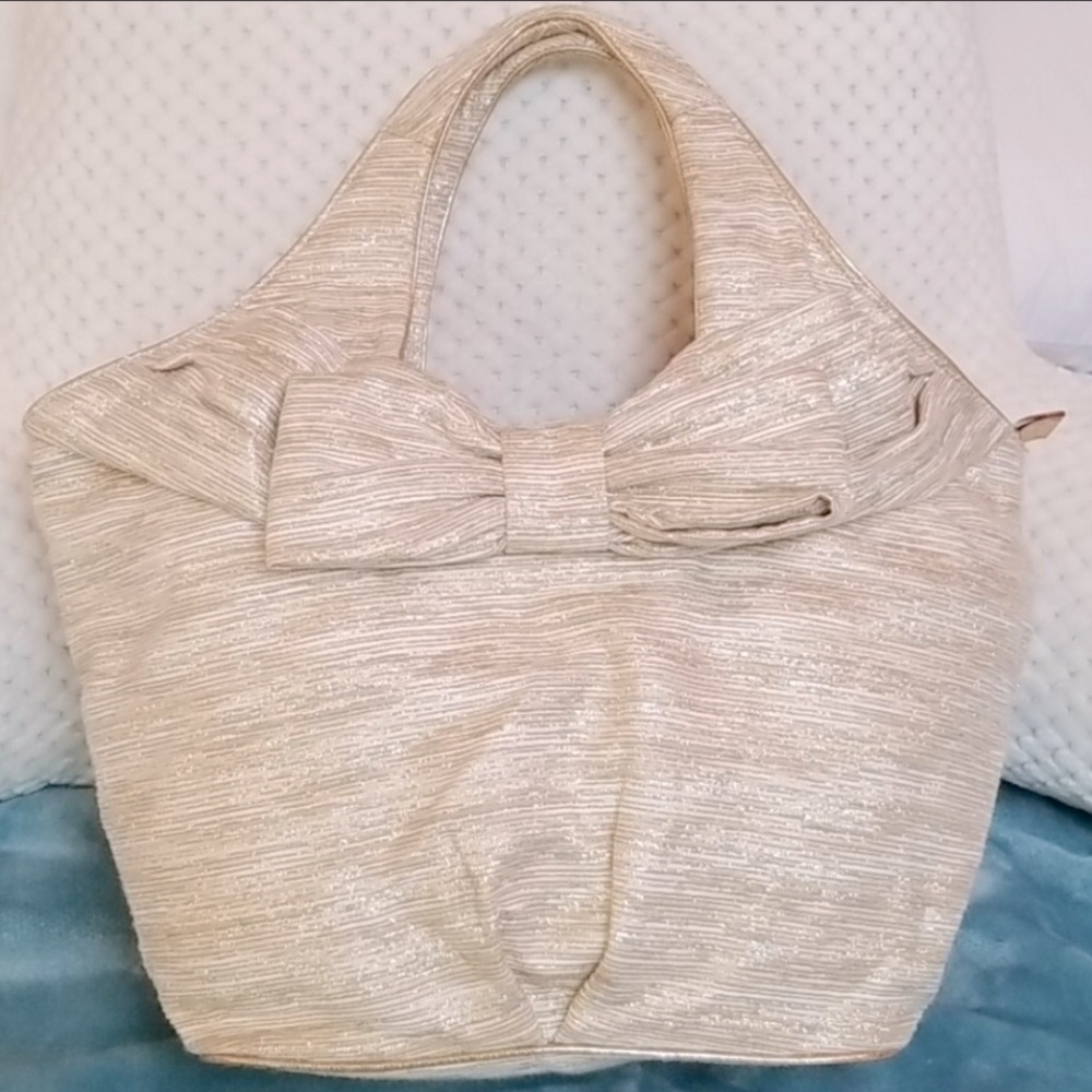 Shimmer & Glimmer Kate Spade Bow Gold Handbag Tote Purse